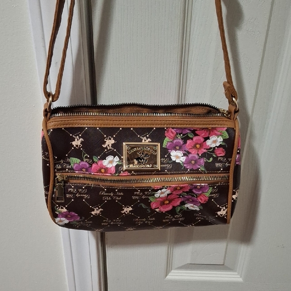 Beverly Hills Polo Club Handbags - Beverly Hills Polo Club Brown Crossbody Bag with Pink Floral Print